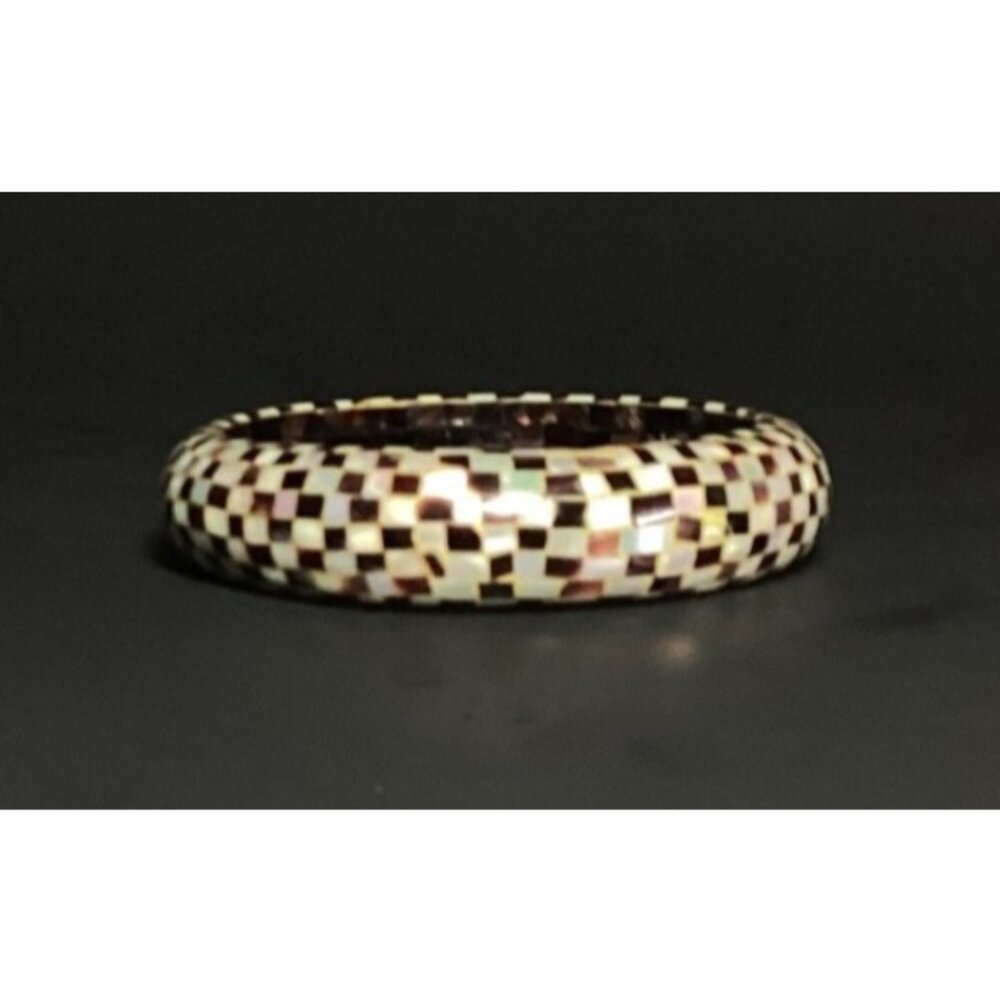 Checkered Mother Of Pearl Mosaic Bangle Bracelet Handcrafted Artisan Jewelry - Picture 8 of 9